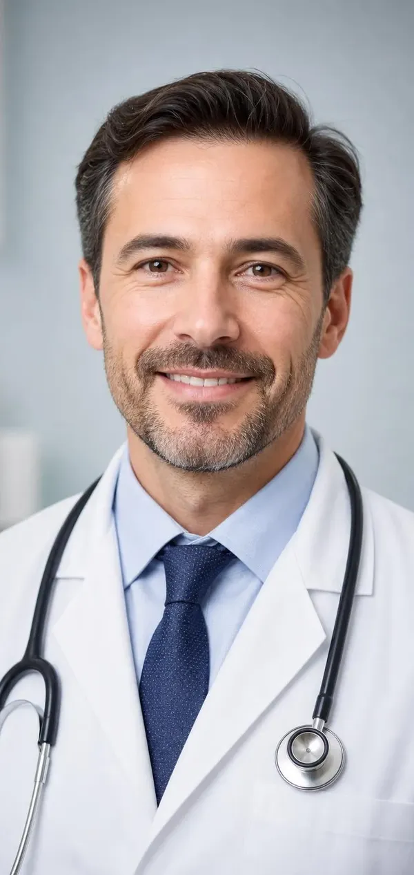 Licensed VeryPatient doctor in a white coat with a stethoscope